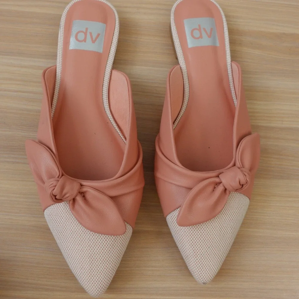 Coquette Mule Flat Sandals Womens 6 Rose Pastel Pointed Cap Toe DV Dolce Vita